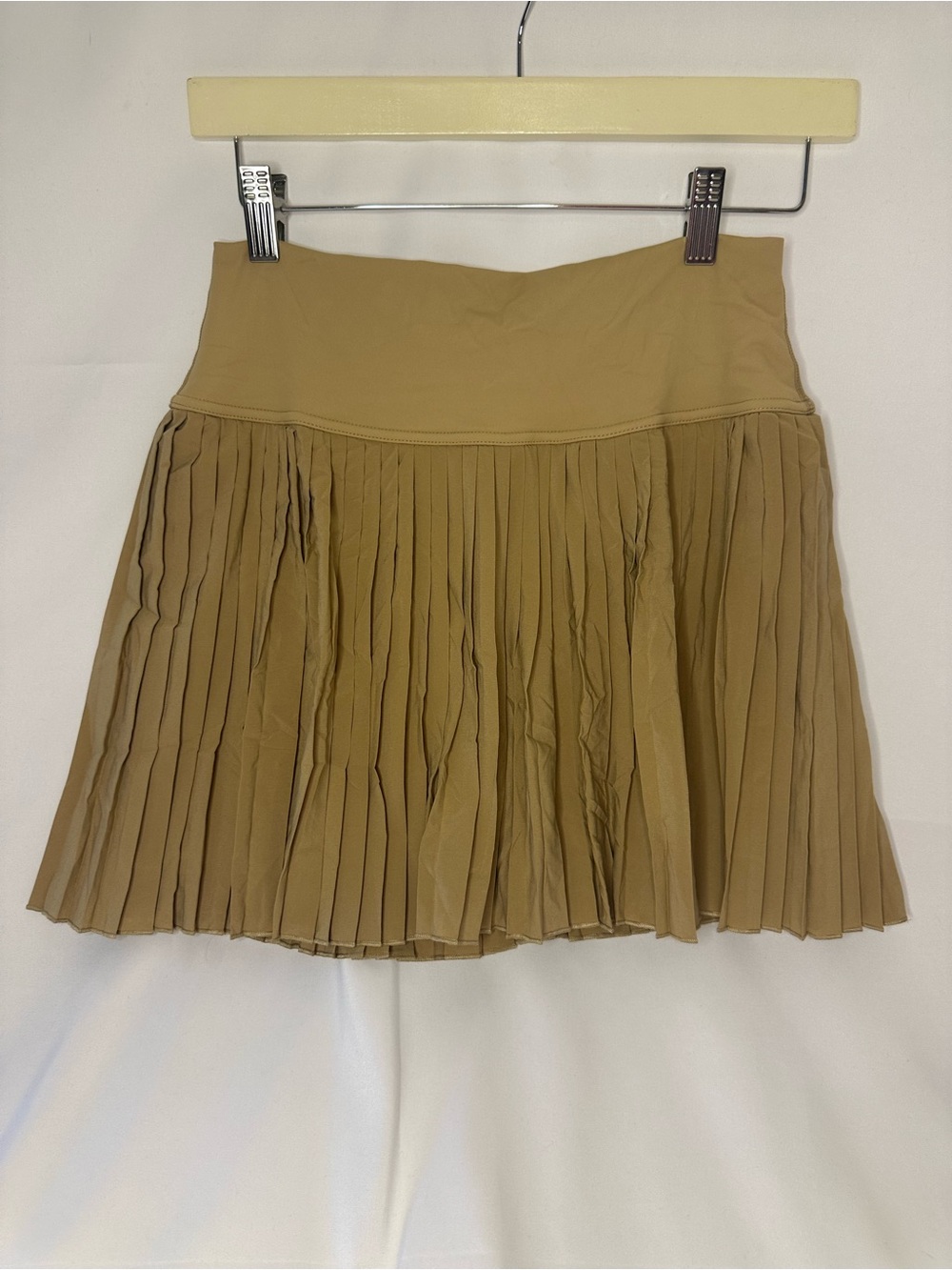 SANTINY Pleated Tennis Skirt for Women with Pockets Shorts High Waist Medium Tan